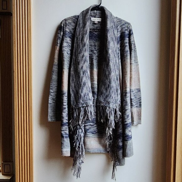 Knox Rose Tan/Brown Striped Open Cardigan With Fringe Size XS - Picture 7 of 14